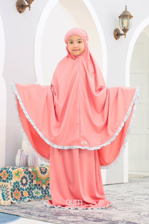 Telekung Hanna Ruffle in Amber Peach