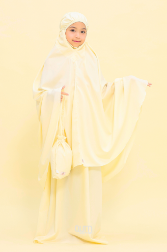 Telekung Hanna Cotton in Light Yellow (FREE Embroidery Name)