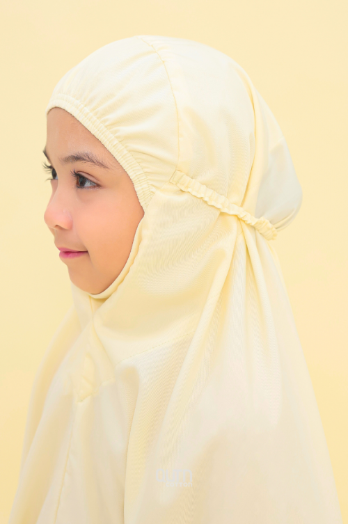 Telekung Hanna Cotton in Light Yellow (FREE Embroidery Name)