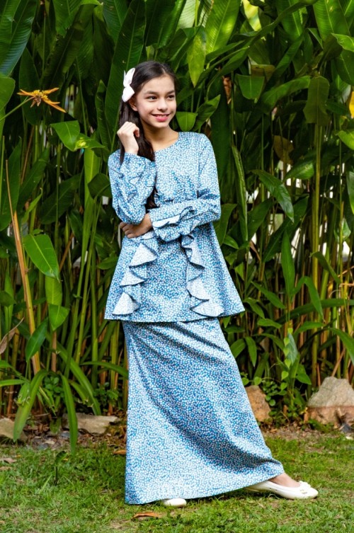Sophie Ruffle Kurung in Sapphire Blue